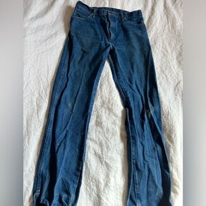 Wrangler Blue Slim Straight Jeans with Classic Denim Cowboy Cut